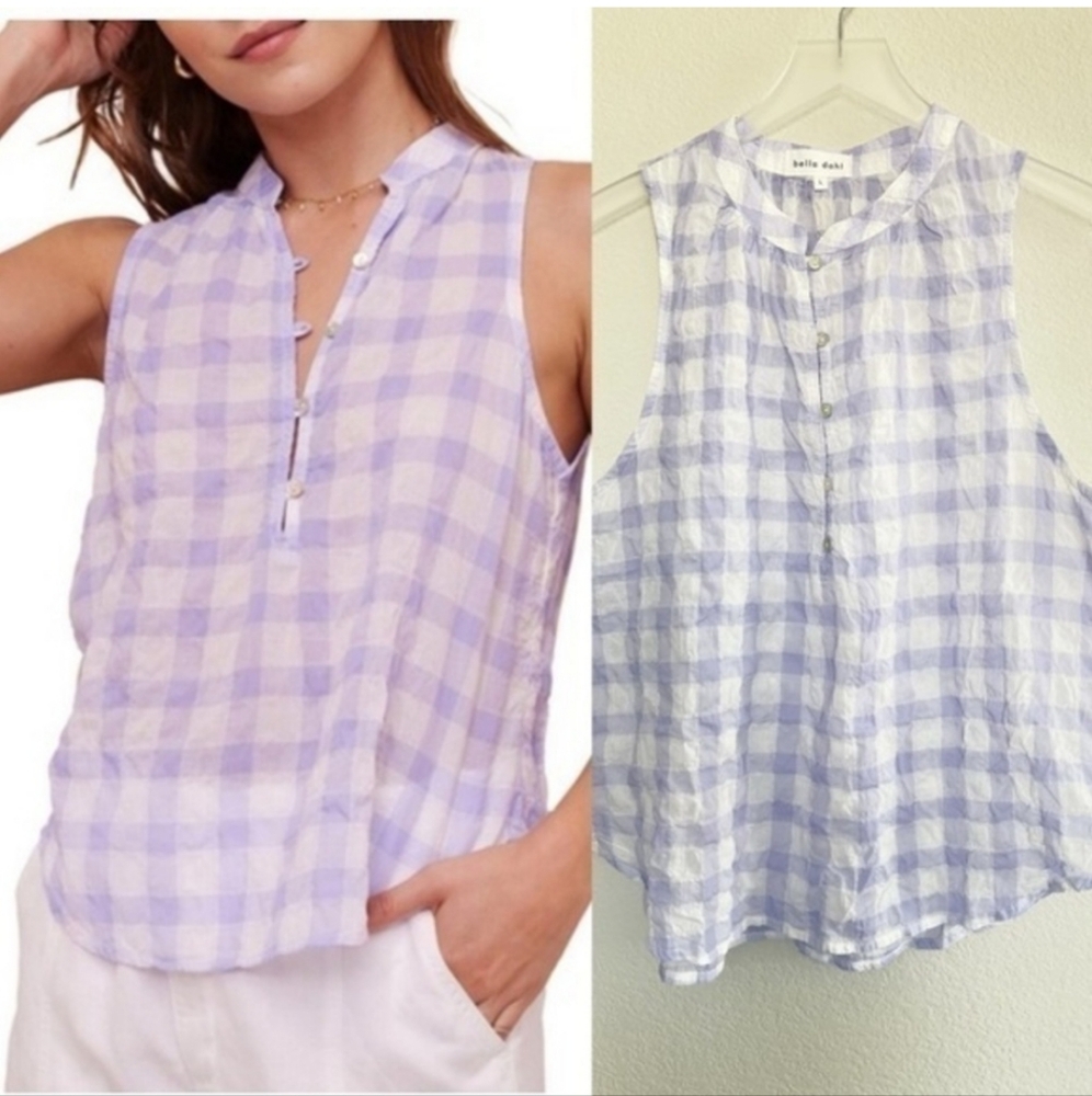 Bella Dahl Anthro Bloomingdales Sleeveless Lavender Check Gingham Top Size L